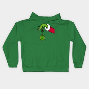 The Mean Green One holding a Awareness Ribbon Christmas ball (Green) Kids Hoodie